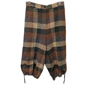 Vintage Plaid Culottes Pants Cropped Tapered Women's High Rise Fall Boho